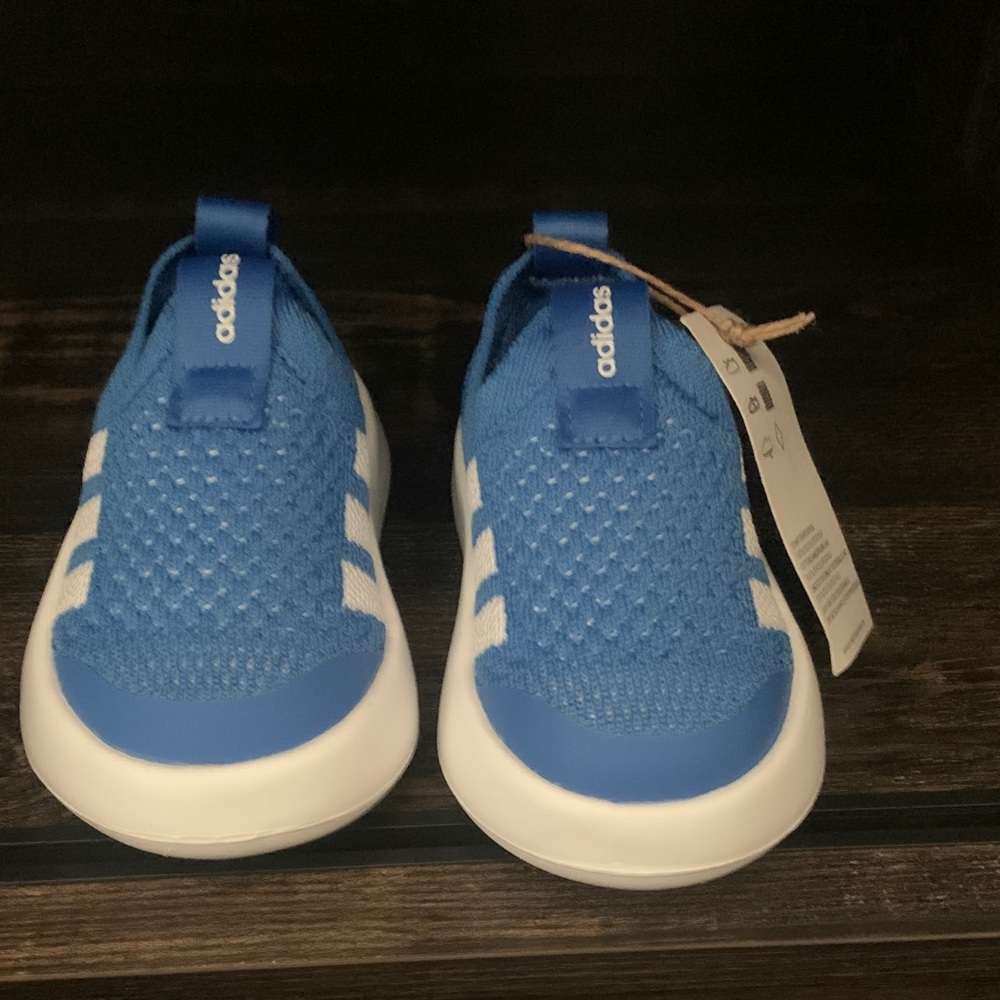 Adidas Kids Bubble Comfy Blue and White Slip-On Sneakers
